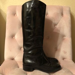 Auth Chanel Calfskin Black Riding Boots Size 38.5
